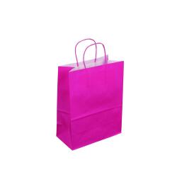 Sac kraft 90g/m2 poignees torsadees 18x8x22cm paquet 50 unites coloris rose fuchsia