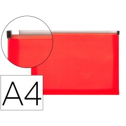 Pochette enveloppe liderpapel polypropylne 180 microns a4  210x297mm fermeture clair    rouge translucide
