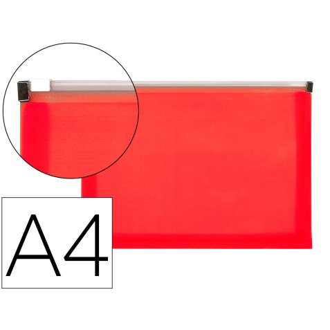 Pochette enveloppe liderpapel polypropylne 180 microns a4  210x297mm fermeture clair    rouge translucide