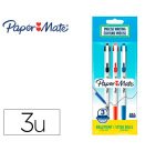 Stylo-bille paper mate 046 rt retractable pointe moyenne    0,7mm sachet 3 unites         assorties noir bleu rouge