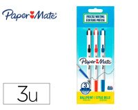 Stylo-bille paper mate 046 rt retractable pointe moyenne    0,7mm sachet 3 unites         assorties noir bleu rouge