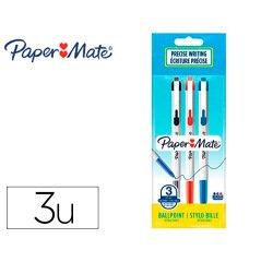 Stylo-bille paper mate 046 rt retractable pointe moyenne    0,7mm sachet 3 unites         assorties noir bleu rouge