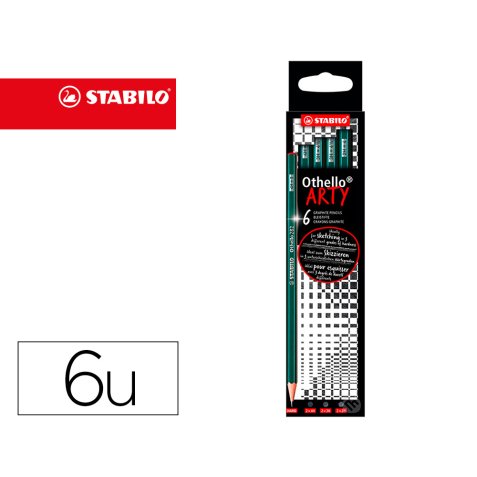 Crayon graphite stabilo othello arty hexagonal mine   dure et tendre etui carton 6  unites assorties