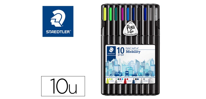 Etui staedtler triplus mobily set 10 unites 4 feutres 2     stylos 1 porte-mine 2         surligneurs 1 regle
