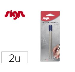 Recharge bille sign cross pointe moyenne coloris bleu   blister 2 unites