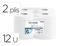 Papier toilette mini jumbo aquastream 150m coloris blanc 2 plis lot de 12