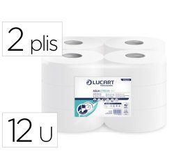 Papier toilette mini jumbo aquastream 150m coloris blanc 2 plis lot de 12