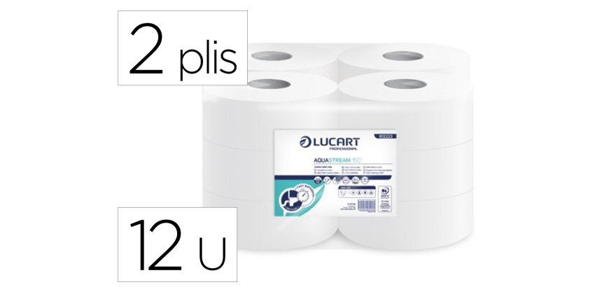 Papier toilette mini jumbo aquastream 150m coloris blanc 2 plis lot de 12