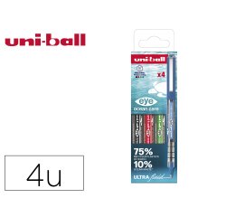 Roller uniball ocean care ecriture moyenne pointe 0,7mm encre liquide coloris         assortis pochette 4 unites