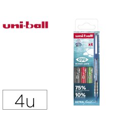 Roller uniball ocean care ecriture moyenne pointe 0,7mm encre liquide coloris         assortis pochette 4 unites