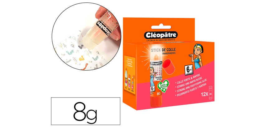 Stick de colle cleopatre invisible forte usage sans    solvant carton papier photos  des 6 ans 8gr  lot de 12