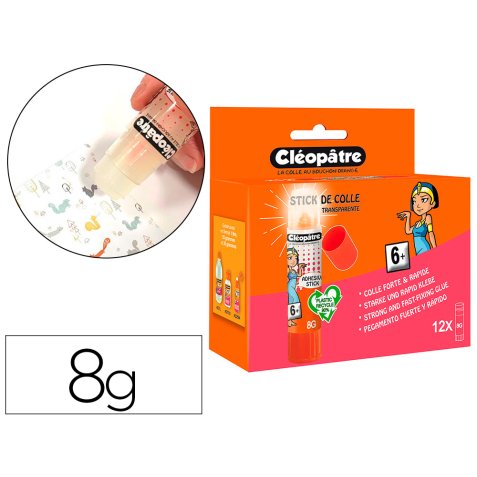 Stick de colle cleopatre invisible forte usage sans    solvant carton papier photos  des 6 ans 8gr  lot de 12