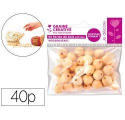 Perles en bois graine creative diametre 15mm sachet 40 pieces