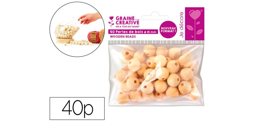 Perles en bois graine creative diametre 15mm sachet 40 pieces
