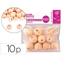 Perles en bois graine creative diametre 25mm sachet 10 pieces