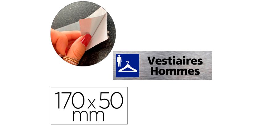 Plaque de porte vestiaire hommes signaletique biz       pictogramme aluminium brosse  double face autocollant dos