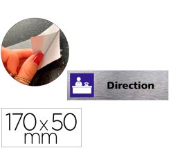 Plaque de porte direction signaletique biz pictogramme  en aluminium brosse double    face autocollant dos 170x50mm