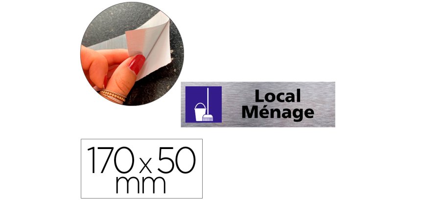 Plaque de porte local menage signaletique biz pictogramme  en aluminium brosse double    face autocollant dos 170x50mm