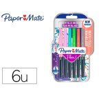 Blister 6 stylos-feutres paper mate flair metallic     coloris assortis