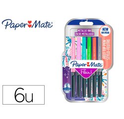 Blister 6 stylos-feutres paper mate flair metallic     coloris assortis