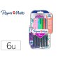 Blister 6 stylos-feutres paper mate flair metallic     coloris assortis