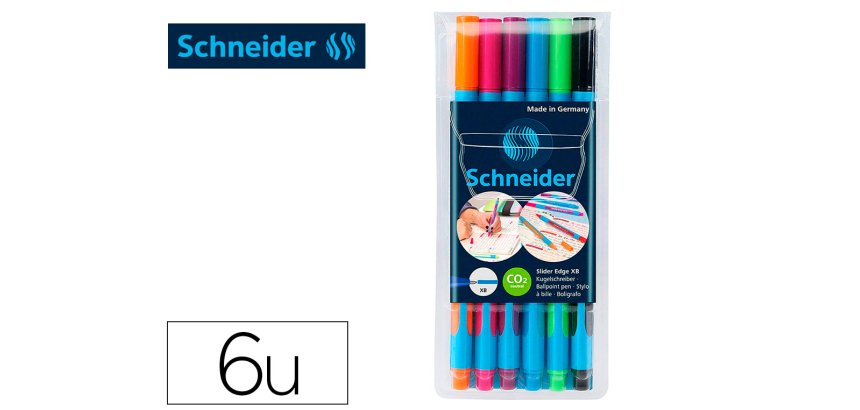 Stylo-bille schneider slider edge xb couleurs assorties pack 6 unites