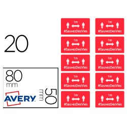 Badges adhesifs avery distance 80x50 rouge lot de   20