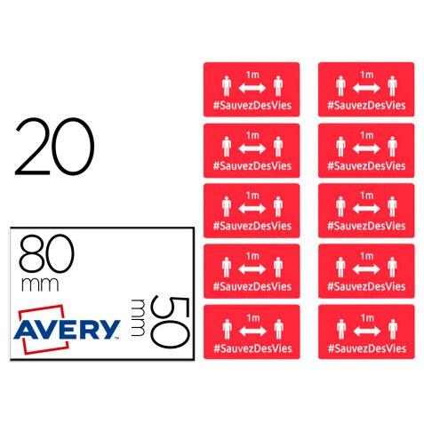 Badges adhesifs avery distance 80x50 rouge lot de   20