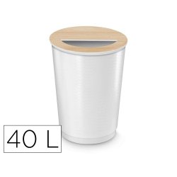Maxi corbeille cep pp avec couvercle amovible contenance 40l ouverture demi-lune       coloris hetre corps blanc