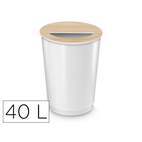Maxi corbeille cep pp avec couvercle amovible contenance 40l ouverture demi-lune       coloris hetre corps blanc