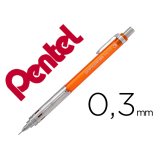 Porte-mines pentel graphgear 300 canon fixe 4mm mine 0,3mm grip metal gomme avec capuchoncorps metal coloris orange