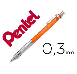 Porte-mines pentel graphgear 300 canon fixe 4mm mine 0,3mm grip metal gomme avec capuchoncorps metal coloris orange