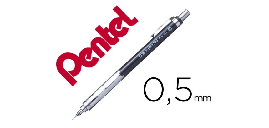 Porte-mines pentel graphgear 300 canon fixe 4mm mine 0,5mm grip metal gomme avec capuchoncorps metal coloris noir
