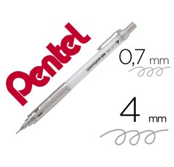 Porte-mines pentel graphgear 300 canon fixe 4mm mine 0,7mm grip metal gomme avec capuchoncorps metal coloris blanc
