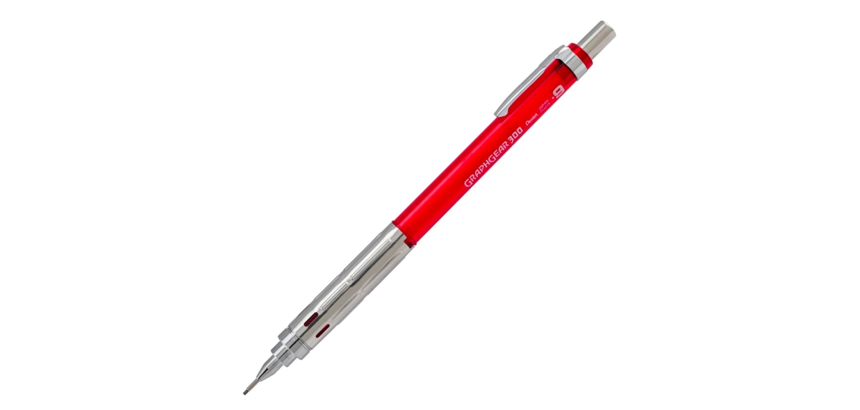 Porte-mines pentel graphgear 300 canon fixe 4mm mine 0,9mm grip metal gomme avec capuchoncorps metal coloris rouge