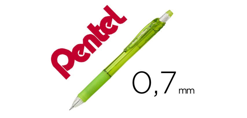 Porte-mines pentel energize canon fixe mine 0,7mm grip    caoutchouc gomme avec capuchoncorps coloris vert translucide