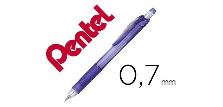 Porte-mines pentel energize canon fixe mine 0,7mm grip caoutchouc gomme avec capuchon corps coloris violet translucide