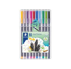 Feutre staedtler triplus fineliner 334 r pointe extra  fine 0,3mm ergonomique coloris assortis etui 10 unites