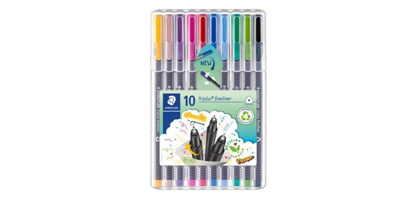Feutre staedtler triplus fineliner 334 r pointe extra  fine 0,3mm ergonomique coloris assortis etui 10 unites