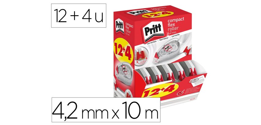 Roller de correction pritt compact flex dimensions       4,2mmx10m pack 12+4 unites