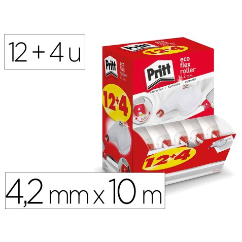 Roller de correction pritt eco flex dimensions 4,2mmx10m pack 12+4 unites