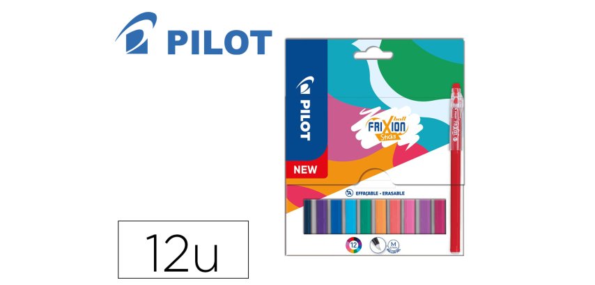 Stylo pilot frixion ball stick pointe 0,7mm encre gel  effacable coloris assortis    pochette 12 unites