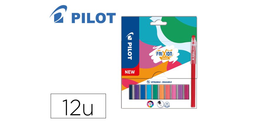 Stylo pilot frixion ball stick pointe 0,7mm encre gel  effacable coloris assortis    pochette 12 unites