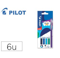 Stylo pilot frixion ball sticks encre effacable pointe 0,7mm 6 coloris assortis tons froids pochette 6 unites