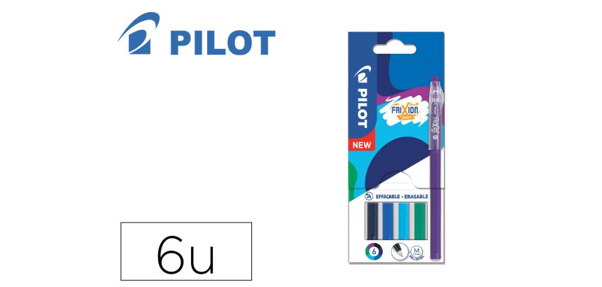 Stylo pilot frixion ball sticks encre effacable pointe 0,7mm 6 coloris assortis tons froids pochette 6 unites