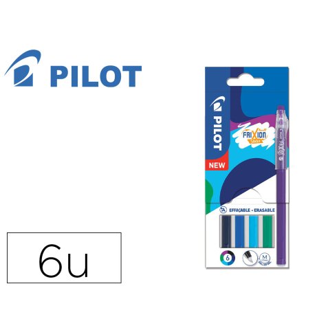 Stylo pilot frixion ball sticks encre effacable pointe 0,7mm 6 coloris assortis tons froids pochette 6 unites