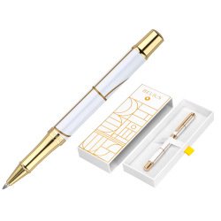 Roller belius carte blanche aluminium details et attributs or encre noire coloris blanc dans coffret cadeau