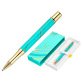 Roller belius aqua aluminium details et attributs or encre noire coloris turquoise dans  coffret cadeau