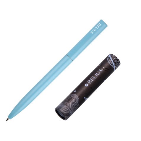 Stylo-bille belius rocket b monochrome sans agrafe encre bleue coloris bleu dans coffret cadeau original cylindrique