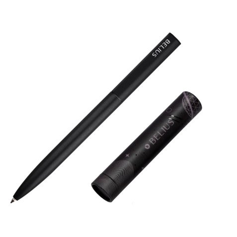 Stylo-bille belius rocket b monochrome sans agrafe encre bleue coloris noir dans coffret cadeau original cylindrique